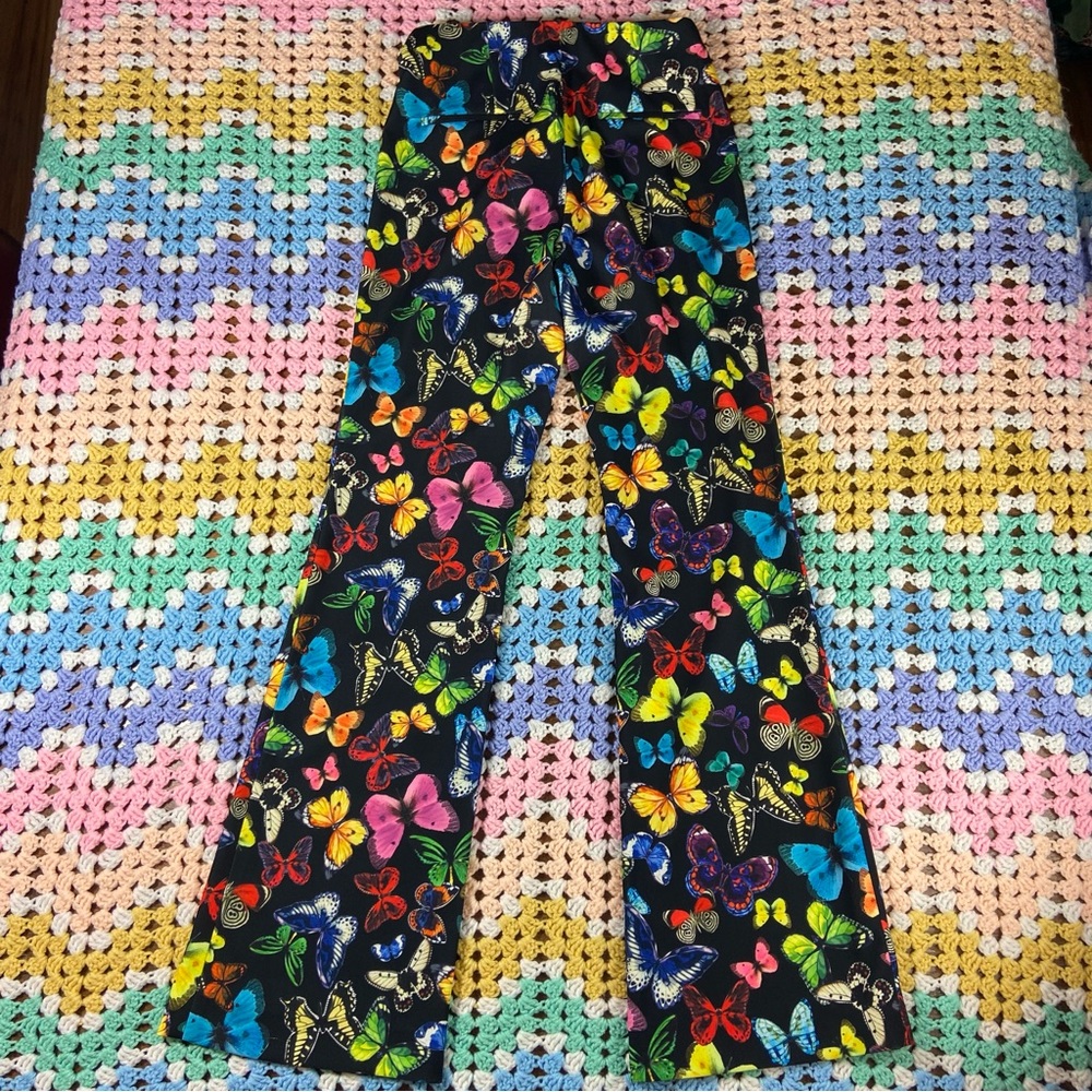 Alice + Olivia Teeny Rainbow Butterfly Print Flare Bell Bottom Pants Size 4 - Picture 5 of 16
